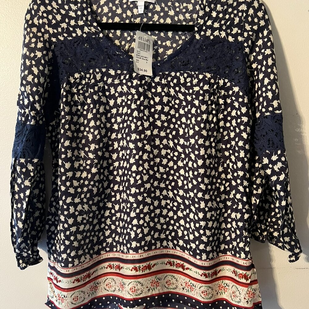 Vintage NWT dELiA*s Y2K Cottagecore Boho Lace Peasant Top- SMALL